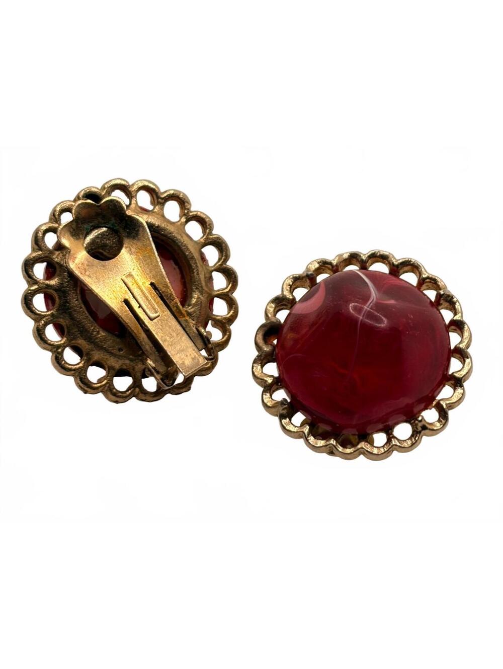 Red cabochon clip earrings